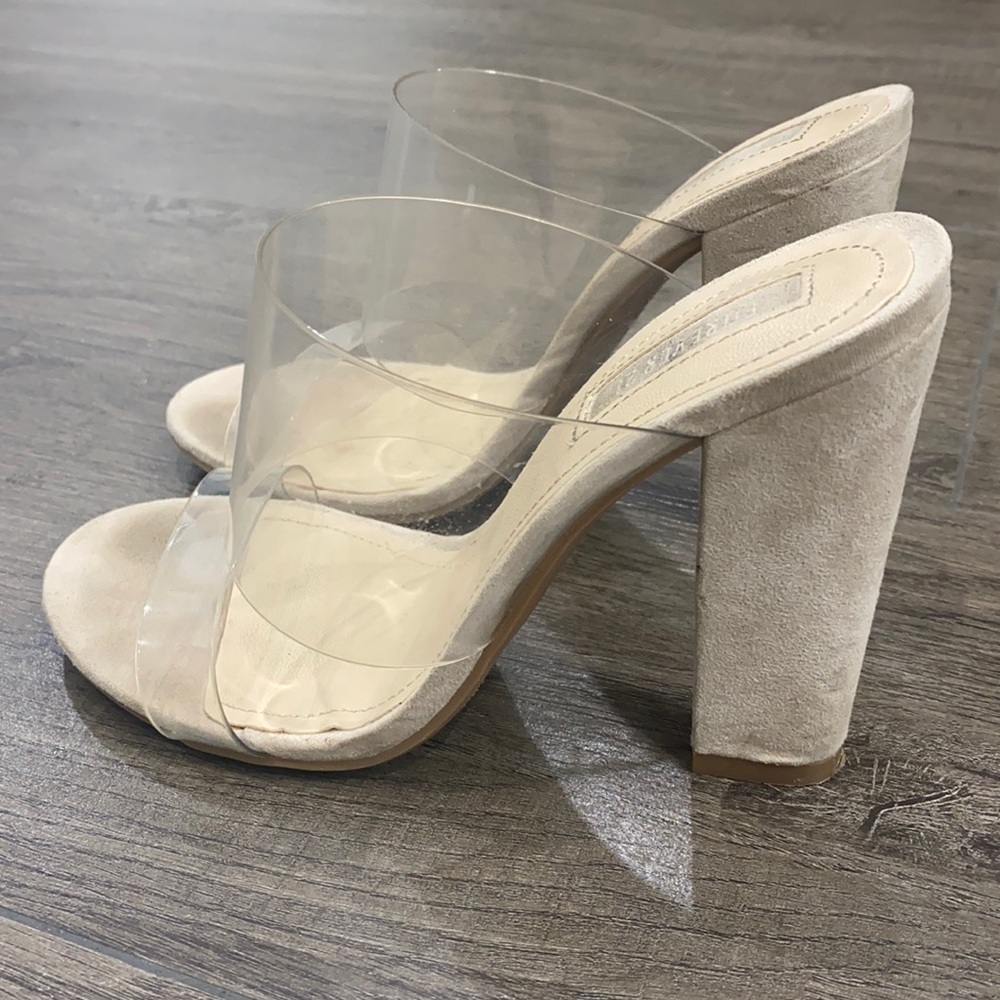 Clear nude heels.